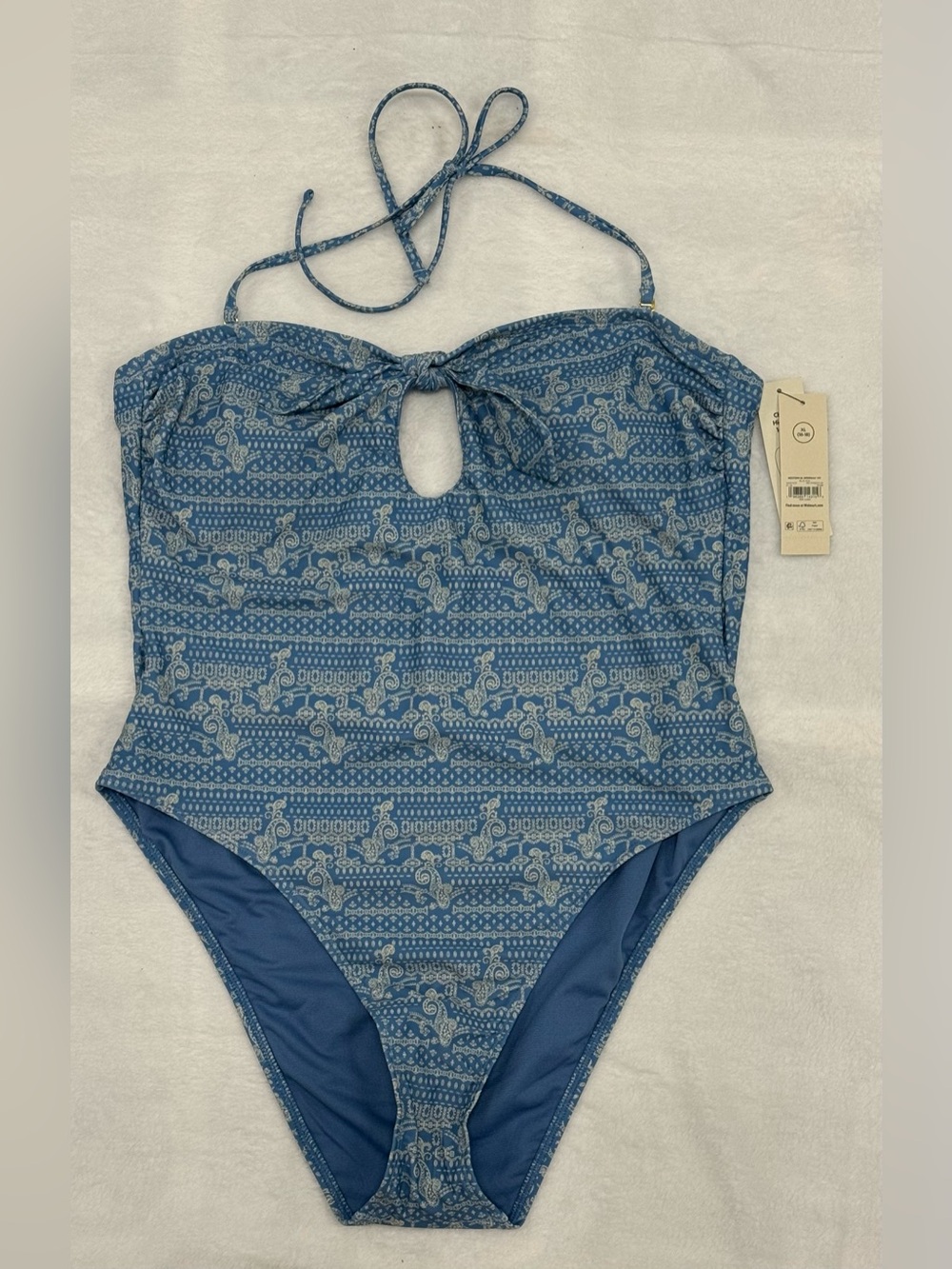 NWT No Boundaries Women’s Bandeau One-Piece Swimsuit Blue Paisley Print XL